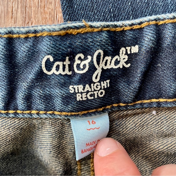 Cat & Jack Kids' Dark Blue Denim Straight Leg Jeans 16 - Picture 2 of 6